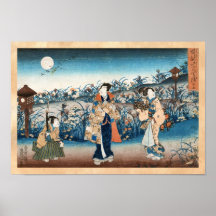 Cool japanese vintage ukiyo-e moonlit night scene print