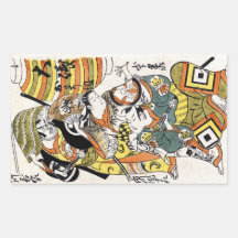 Cool japanese vintage ukiyo-e warrior kabuki actor rectangular stickers