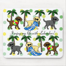 Cool Labradors Beach Party Cartoon Mouse Pad