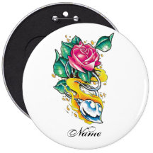 Cool Metallic Heart and Rose tattoo button