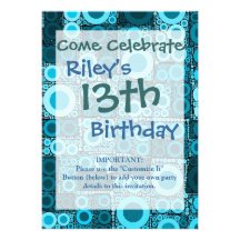 Cool Modern Circles Blue Teal Mosaic Tile Pattern Invitations