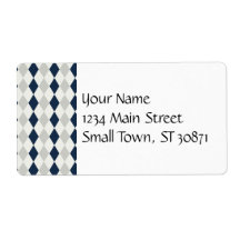 Cool Navy Blue and Grey Argyle Diamond Pattern Personalized Shipping Labels
