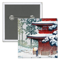 Cool oriental Hasui Kawase Winter scenery art Pinback Button