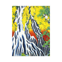 Cool oriental japanese hokusai Waterfall forest ar Gallery Wrap Canvas