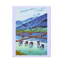 Cool oriental japanese Kasamatsu Rice Planting Canvas Prints