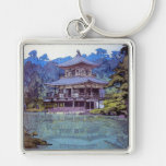 Cool oriental japanese watercolour temple painting keychain