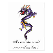 Cool Oriental Purple Dragon tattoo postcard