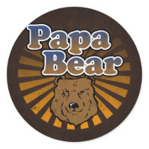 Cool Papa Bear, Brown/Blue/Gold Dad Gift Round Stickers