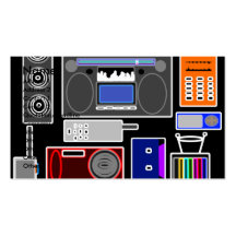 Cool retro electronics jumble in neon business card template