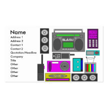 Cool retro electronics jumble in purple and green business card templates