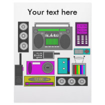Cool retro electronics jumble in purple and green
