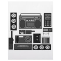 Cool retro electronics jumble in white and black
