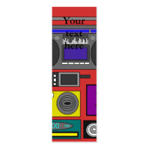 Cool retro electronics jumble in yellow on red business card template