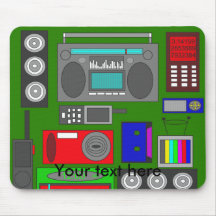 Cool retro electronics jumble on green mouse pad