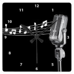 Cool Retro Microphone & Musical Notes Clock