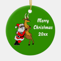 Cool Santa And Reindeer With Sunglasses ornaments