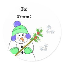 Cool Snowman Gift Tag Round Stickers