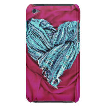 Cool Teal Blue Heart on Hot Pink Fabric Lovely iPod Touch Cases