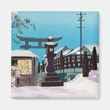 Cool Tomikichiro tokuriki winter snow village town Fridge Magnets