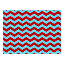Cool Trendy Teal Turquoise Red Chevron Zigzags Post Card