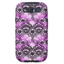 Cool Vibrant Distressed Purple Lace Damask Pattern Galaxy S3 Cover