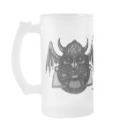Cool viking skull with runes graphic beer mug