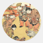 Cool vintage ukiyo-e japanese children and rooster sticker