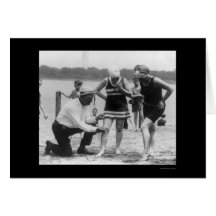 Cop Measuring Swimsuit Length 1922 Card