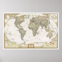 Copie antique d'affiche de carte du monde