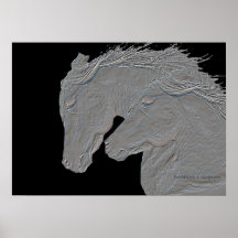 Copie argentée de relief de chevaux posters