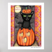 Copie d'affiche d'art de Halloween de chat noir