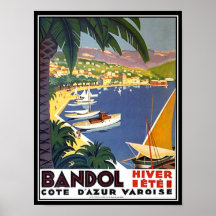 Copie d'affiche de voyage de Bandol Cote d'Azur Fr