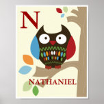 Copie mignonne de crèche de hibou de dessus d'arbr affiches