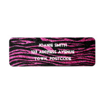 Copie rose et noire de zèbre bling (scintillement  étiquette d’adresse retour