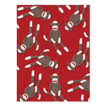 Copie rouge de singe de chaussette cartes postales