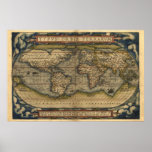 Copie vintage de carte d'atlas du monde affiche