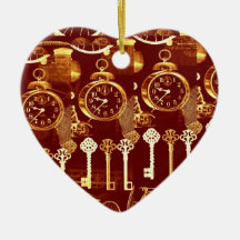 Copper Keys & Clocks Steampunk Dream Foundry Heart Christmas Ornament