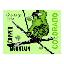 Copper Mountain Colorado green skier postcard