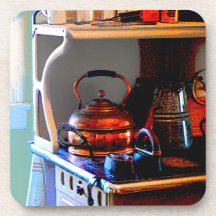 Copper Tea Kettle on Stove Drink Coasters