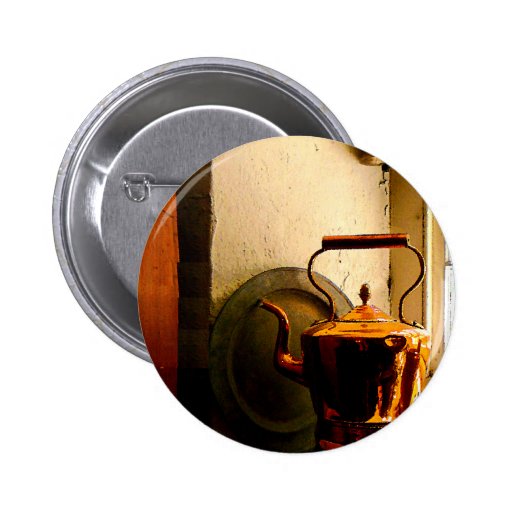 Copper Tea Kettle on Windowsill Buttons