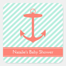 Coral Anchor Silhouette Baby Shower Stickers