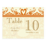 Coral and Ivory Swan Damask Table Number Post Card