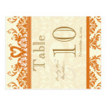 Coral and Ivory Swan Damask Table Number Postcards