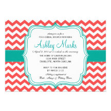 coral and turquoise Invitation