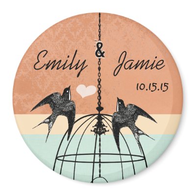 Coral & Aqua Bird Cage Wedding Magnet or Customize by samack