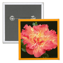 Coral Butter Hibiscus Pinback Button