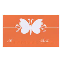 Coral Butterfly Swirls Wedding Place Card Business Card
