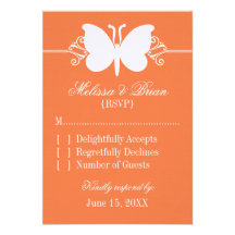 Coral Butterfly Swirls Wedding Response Card Invites