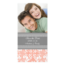 Coral Damask Save the Date Wedding Photo Cards