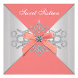 Coral Diamonds Coral Sweet 16 Birthday Party Invitations